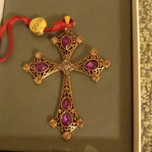 Liz Claiborne cross christmas tree ornament 2018 purple and pink gold to… - Picture 4 of 6